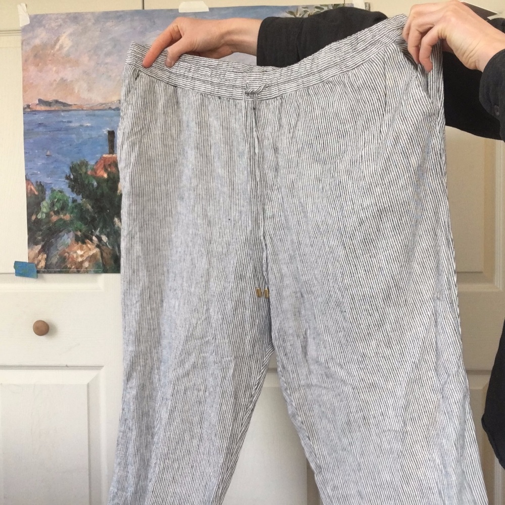 XL brand new striped linen pants tie waist pockets